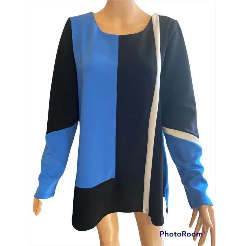Worthington Color Block Black/Blue Top Tunic XL